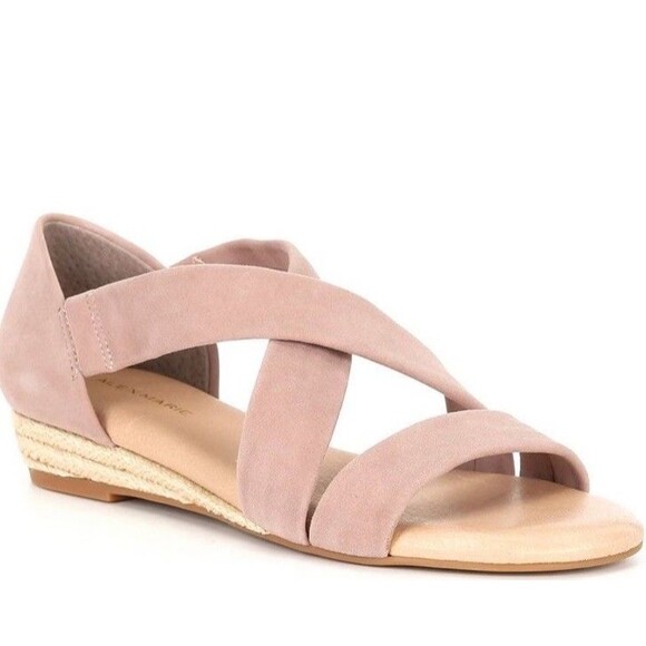 Alex Marie Greer Suede Tan Cross Band Minimalist Espadrille Wedge Sandals 8.5 - Picture 1 of 10